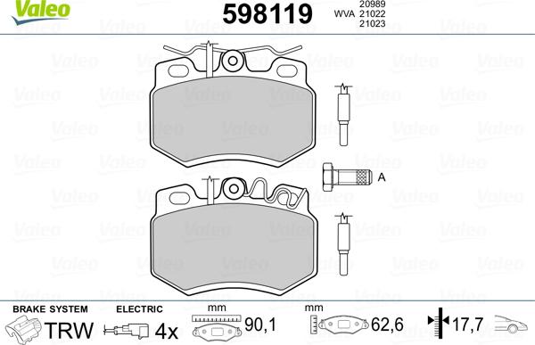 Valeo 598119 - Тормозные колодки, дисковые, комплект unicars.by