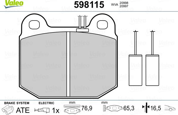 Valeo 598115 - Тормозные колодки, дисковые, комплект unicars.by