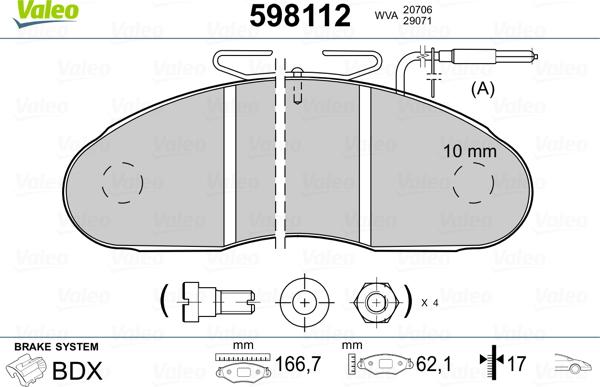 Valeo 598112 - Тормозные колодки, дисковые, комплект unicars.by