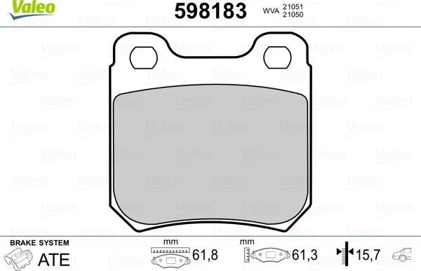 Valeo 598183 - Тормозные колодки, дисковые, комплект unicars.by