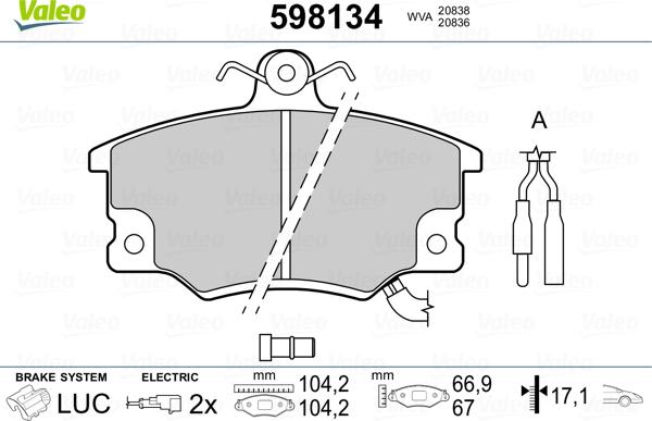 Valeo 598134 - Тормозные колодки, дисковые, комплект unicars.by