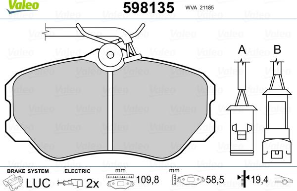 Valeo 598135 - Тормозные колодки, дисковые, комплект unicars.by