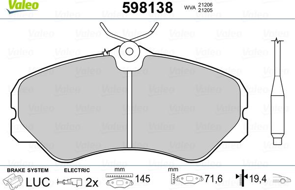 Valeo 598138 - Тормозные колодки, дисковые, комплект unicars.by