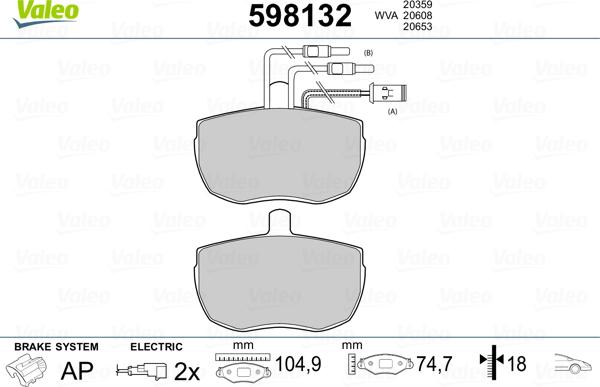 Valeo 598132 - Тормозные колодки, дисковые, комплект unicars.by