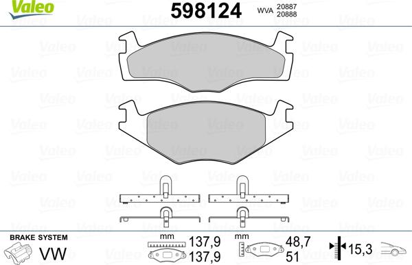 Valeo 598124 - Тормозные колодки, дисковые, комплект unicars.by