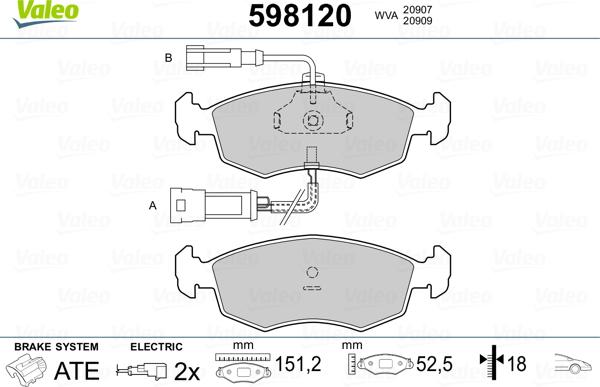 Valeo 598120 - Тормозные колодки, дисковые, комплект unicars.by