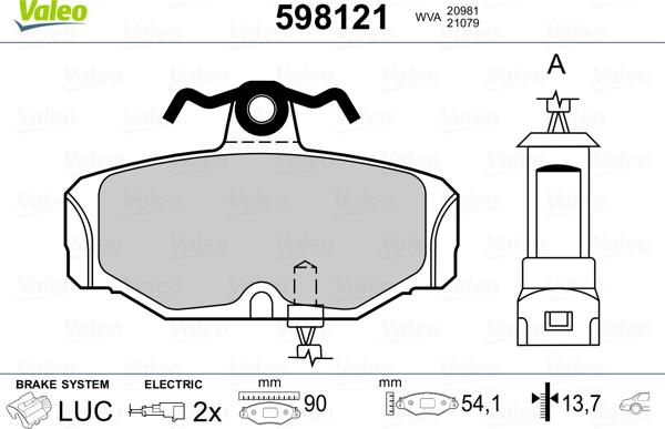 Valeo 598121 - Тормозные колодки, дисковые, комплект unicars.by