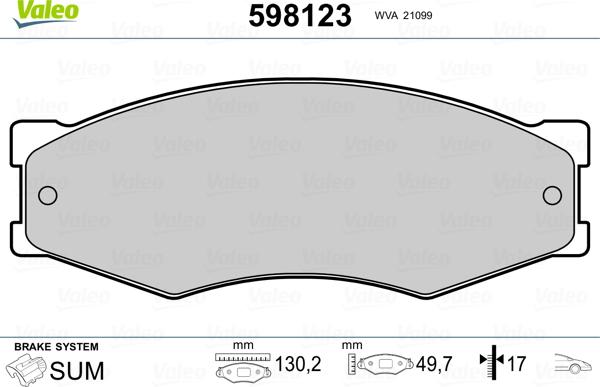 Valeo 598123 - Тормозные колодки, дисковые, комплект unicars.by