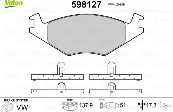 Valeo 598127 - Тормозные колодки, дисковые, комплект unicars.by