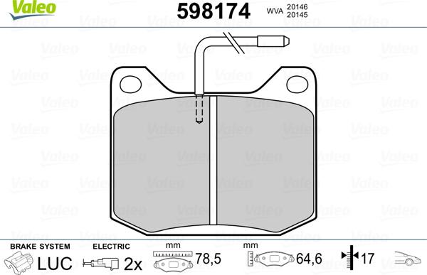 Valeo 598174 - Тормозные колодки, дисковые, комплект unicars.by