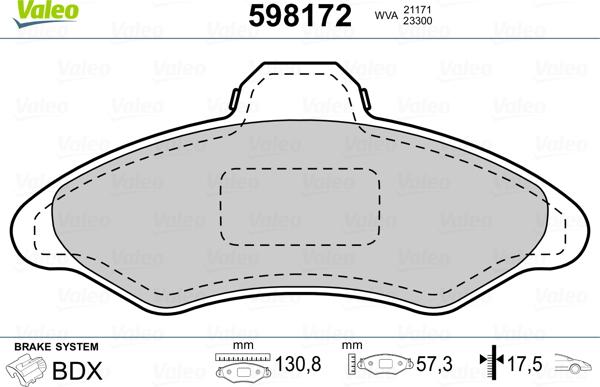 Valeo 598172 - Тормозные колодки, дисковые, комплект unicars.by