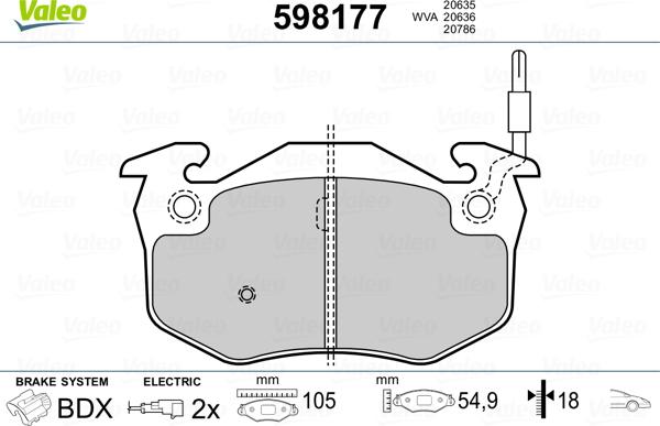 Valeo 598177 - Тормозные колодки, дисковые, комплект unicars.by