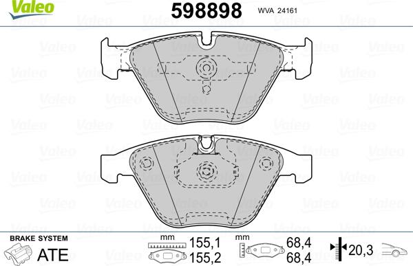 Valeo 598898 - Тормозные колодки, дисковые, комплект unicars.by