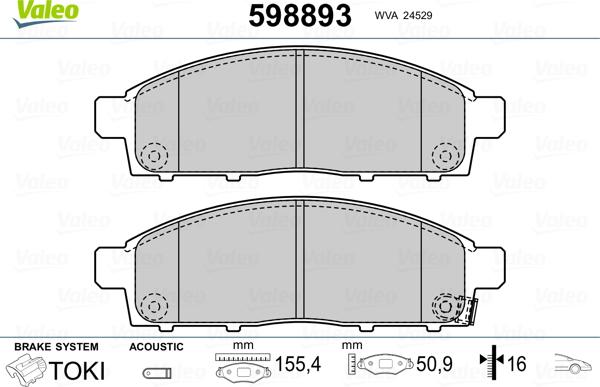 Valeo 598893 - Тормозные колодки, дисковые, комплект unicars.by