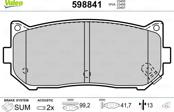 Valeo 598841 - Тормозные колодки, дисковые, комплект unicars.by