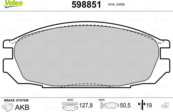 Valeo 598851 - Тормозные колодки, дисковые, комплект unicars.by