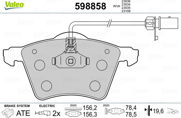 Valeo 598858 - Тормозные колодки, дисковые, комплект unicars.by