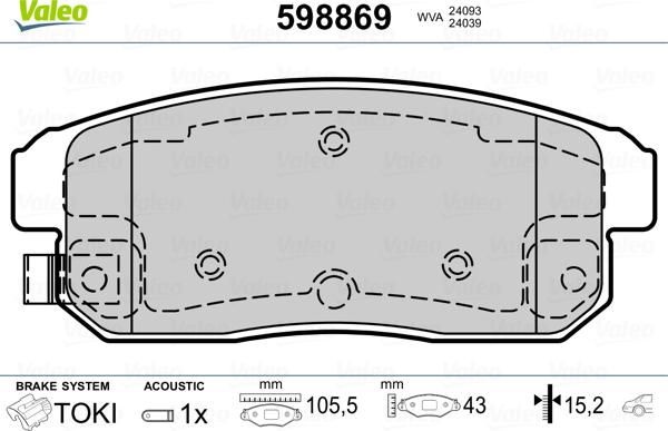 Valeo 598869 - Тормозные колодки, дисковые, комплект unicars.by