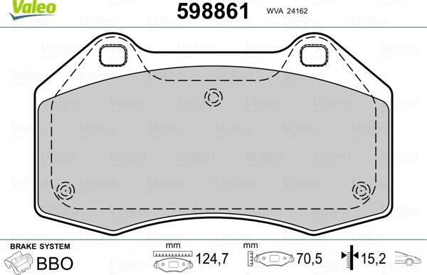 Valeo 598861 - Тормозные колодки, дисковые, комплект unicars.by