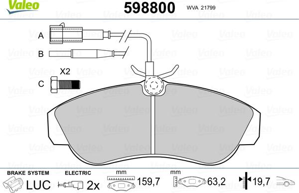 Valeo 598800 - Тормозные колодки, дисковые, комплект unicars.by