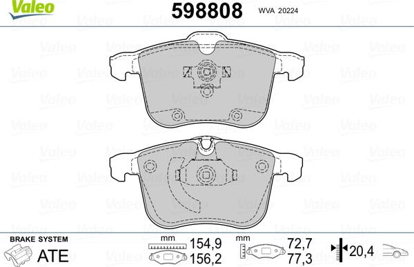 Valeo 598808 - Тормозные колодки, дисковые, комплект unicars.by