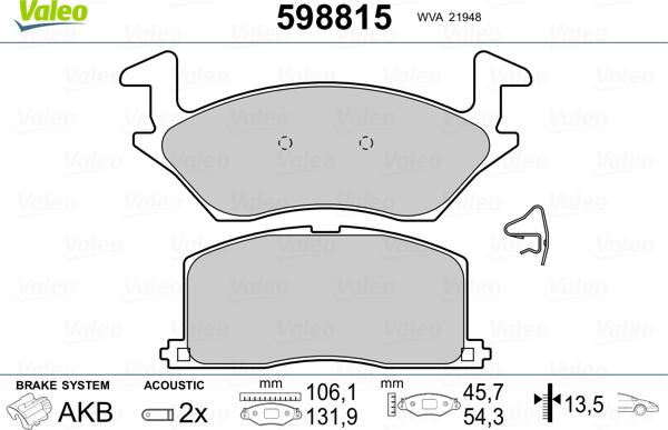 Valeo 598815 - Тормозные колодки, дисковые, комплект unicars.by