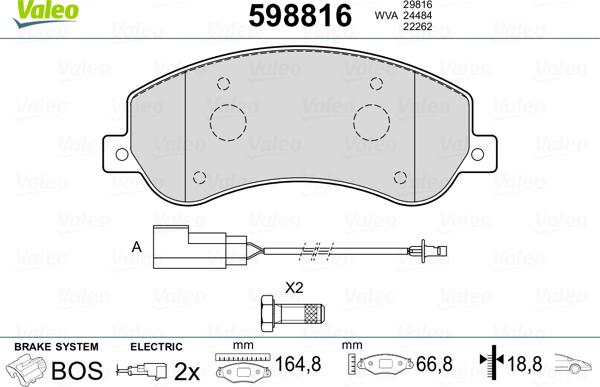 Valeo 598816 - Тормозные колодки, дисковые, комплект unicars.by