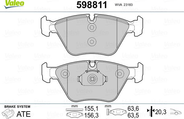 Valeo 598811 - Тормозные колодки, дисковые, комплект unicars.by