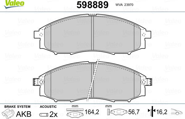 Valeo 598889 - Тормозные колодки, дисковые, комплект unicars.by