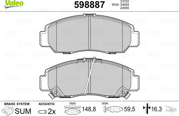 Valeo 598887 - Тормозные колодки, дисковые, комплект unicars.by