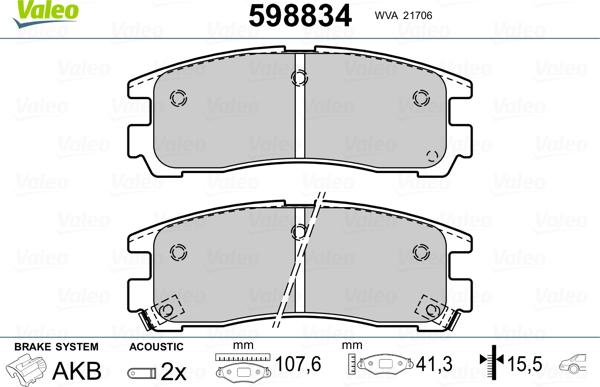 Valeo 598834 - Тормозные колодки, дисковые, комплект unicars.by