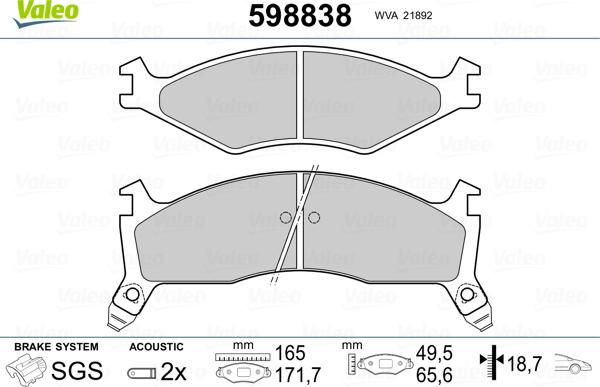 Valeo 598838 - Тормозные колодки, дисковые, комплект unicars.by