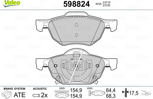 Valeo 598824 - Тормозные колодки, дисковые, комплект unicars.by