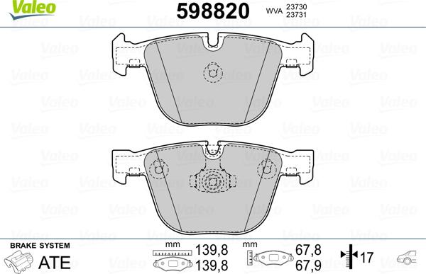 Valeo 598820 - Тормозные колодки, дисковые, комплект unicars.by