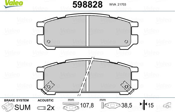 Valeo 598828 - Тормозные колодки, дисковые, комплект unicars.by