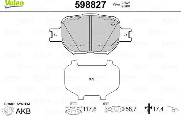 Valeo 598827 - Тормозные колодки, дисковые, комплект unicars.by