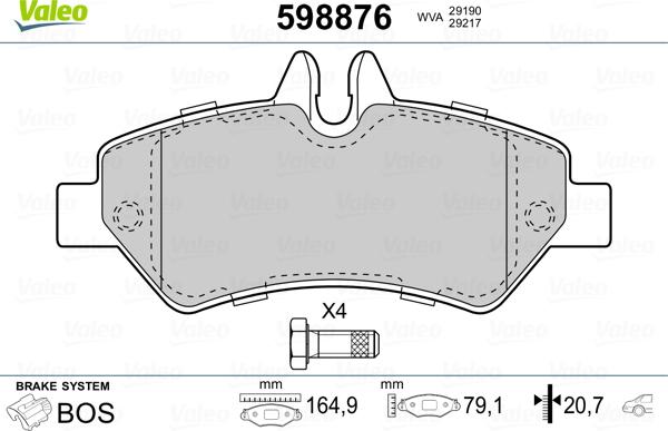 Valeo 598876 - Тормозные колодки, дисковые, комплект unicars.by