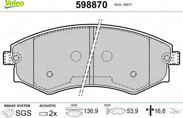 Valeo 598870 - Тормозные колодки, дисковые, комплект unicars.by