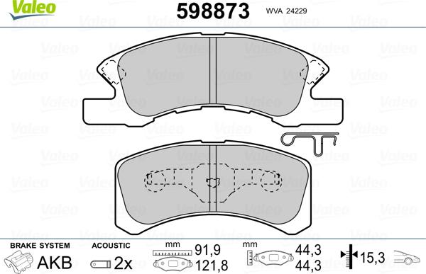 Valeo 598873 - Тормозные колодки, дисковые, комплект unicars.by