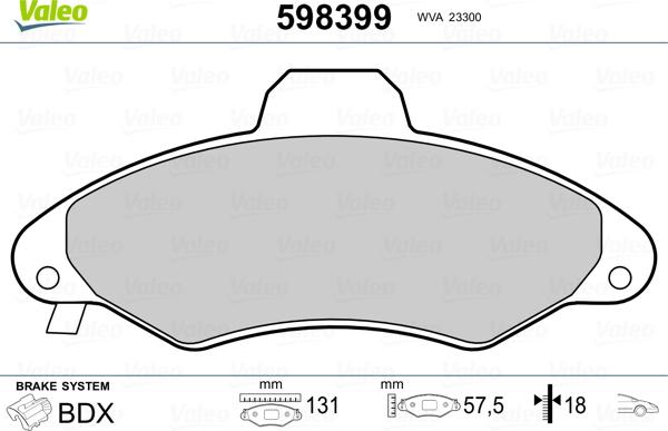 Valeo 598399 - Тормозные колодки, дисковые, комплект unicars.by