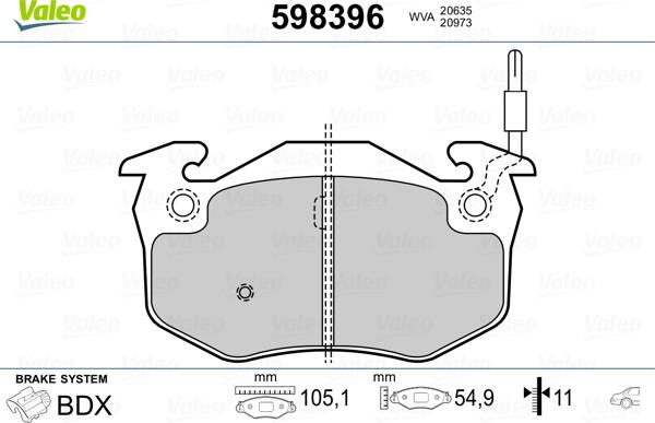 Valeo 598396 - Тормозные колодки, дисковые, комплект unicars.by