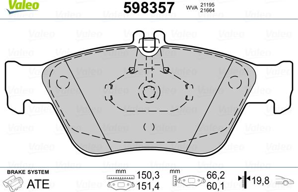 Valeo 598357 - Тормозные колодки, дисковые, комплект unicars.by