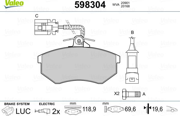 Valeo 598304 - Тормозные колодки, дисковые, комплект unicars.by