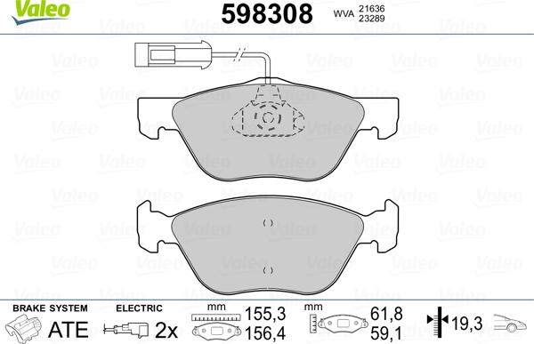 Valeo 598308 - Тормозные колодки, дисковые, комплект unicars.by