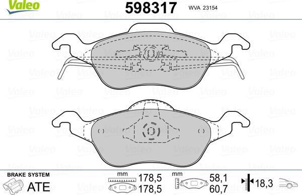 Valeo 598317 - Тормозные колодки, дисковые, комплект unicars.by