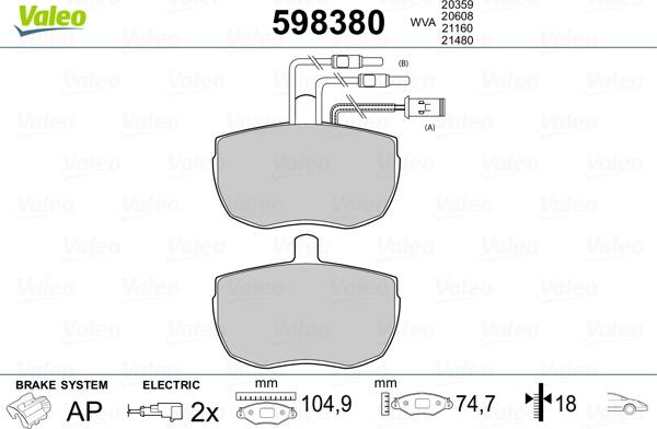 Valeo 598380 - Тормозные колодки, дисковые, комплект unicars.by