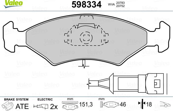 Valeo 598334 - Тормозные колодки, дисковые, комплект unicars.by