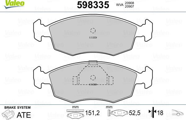 Valeo 598335 - Тормозные колодки, дисковые, комплект unicars.by