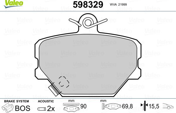 Valeo 598329 - Тормозные колодки, дисковые, комплект unicars.by