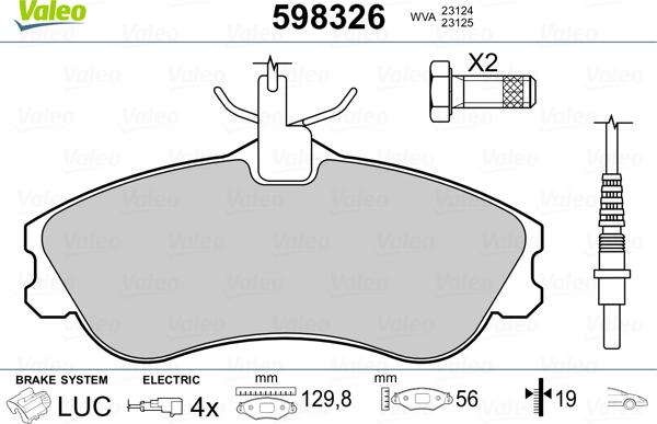 Valeo 598326 - Тормозные колодки, дисковые, комплект unicars.by